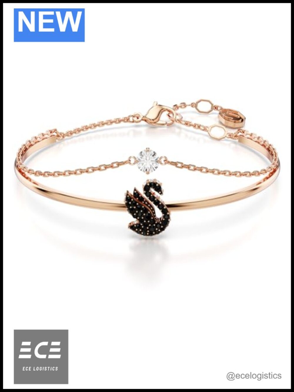 Swarovski Swan Bangle Bracelet Rose Gold Tone Pavé Crystals Size M